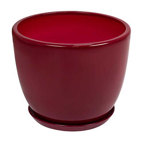 Keramik Keramiktopf Blumentopf Topf mit Untersetzer Übertopf D 305 mm rot von Ekoceramika