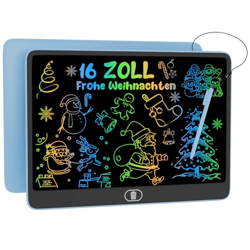 Bunte LCD Schreibtafel, 16 Zoll Große Zeichentafel Elektronischer Drawing Pad mit Sperr-& Löschfunktion, Augenschutz-Kritzelblock, Spielzeug & Geschenke für Kinder & Erwachsene zu Hause, Schule - Blau von Electight