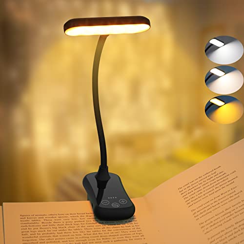 20 LEDs Leselampe Buch Klemme, Electight USB Wiederaufladbar Klemmleuchte Buchlampe mit 3 Beleuchtungsmodi, Stufenlos Dimmbar, Touch Schalter, Batterieanzeige, 360° Flexibler Arm von Electight