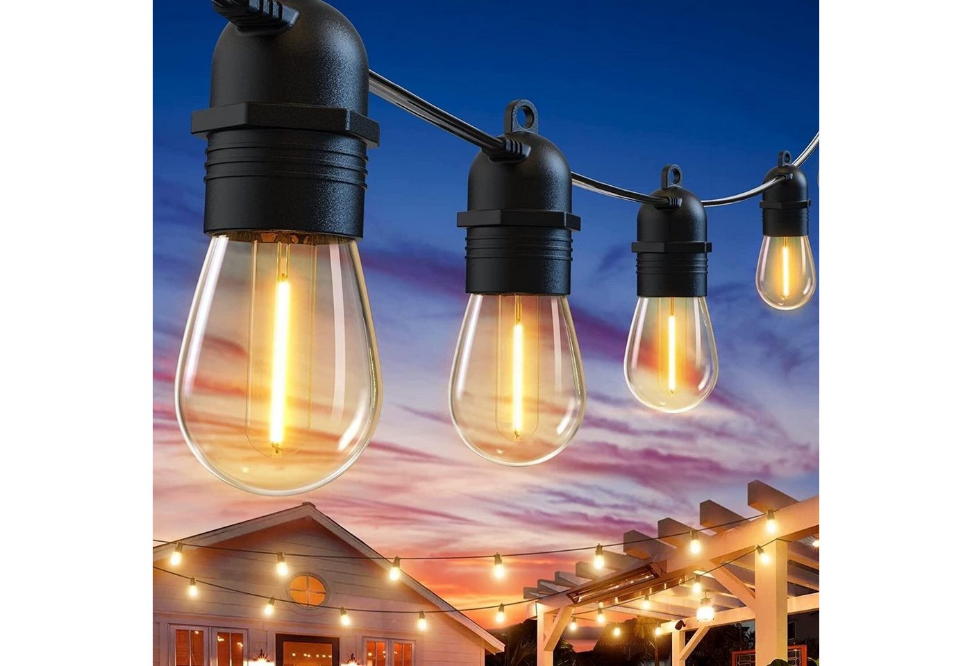 Quntis LED-Lichterkette 16/31M Lichterkette für Außen/Garten, Gartenleuchte Garten Deko, 30-flammig, IP65 30+2 Glühbirnen, Warmweiß von Quntis