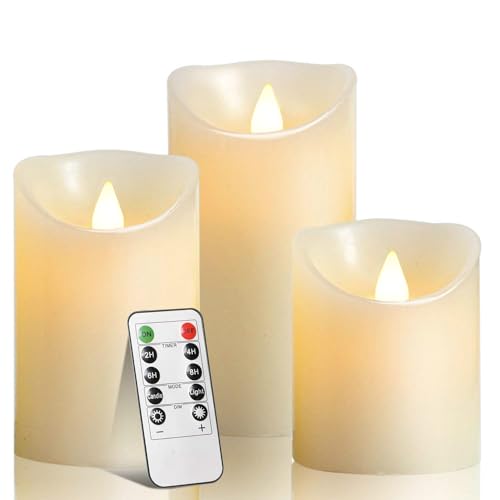Biyanuo LED-Kerzen, flammenloses kerzenlichter，10,2 cm, 12,7 cm, 15,2 cm, Echtwachskerze, Stumpenkerze, Fernbedienung mit 10 Tasten, mit 24-Stunden-Zeitschaltuhr… von Biyanuo