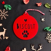 Personalisierte Haustier Weihnachtskugel Geschenk, Hund Weihnachtsdekoration, Weihnachtskugel, Pfote Weihnachtsbaum Ornament, Rot, Cx22 von ElfPersonalisedGifts