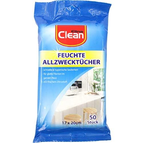 Elina Clean Feuchte Reinigungstücher 5er Pack (50 x 5) Spenderverpackung 250 Stück Allzwecktücher Zitrus,Zitrone Duft von Elina Clean