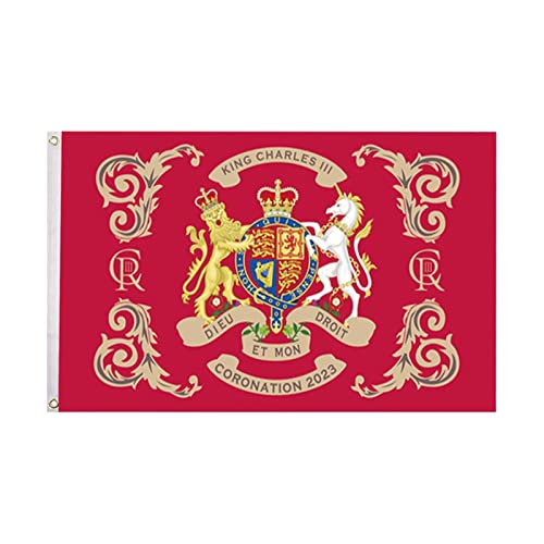 König Charles 3. Krönungsflagge | 3x5ft Krönungs-Souvenir König Charles III Union Jack-Flagge - God Save The King 2023 Gedenkflaggen zur Feier der Königsnachfolge Elinrat von Elinrat