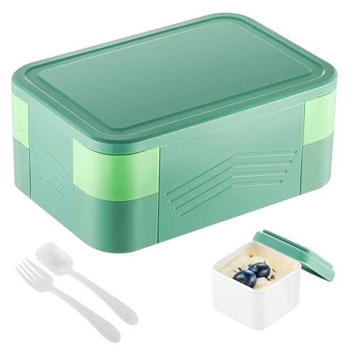 1550ML Doppellagige Lunchbox, Auslaufsicher Bento Boxen für Erwachsene, Kinder Brotdose für Kindergarten/Schule, Vesperdose mit Fächern & Besteckse, Brotzeitbox Jausenbox für Picknick/Büro (Mintgrün) von Elitecran