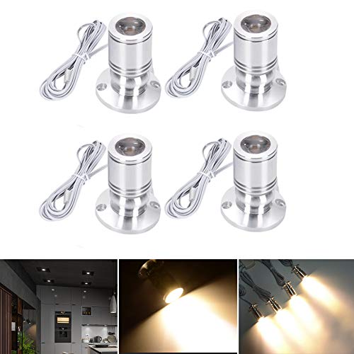 Elitlife 4 Set Mini LED Einbaustrahler Minispot Einbauleuchte LED Schrankleuchte Aluminium Kaltweiß mit Transformer Silber Kleiderschrank(Silber Warmweiß) von Elitlife