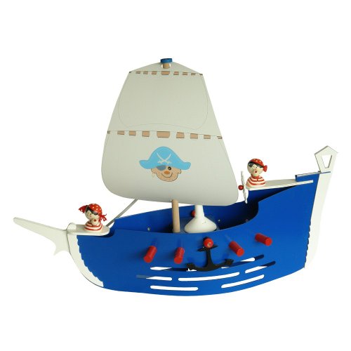 Elobra Deckenlampe Piratenschiff Kinderzimmer Pendellampe Kinderlampe, Hellblau mit Segeln, Piraten und E27 Fassung für Jungen, 60 x 20 x 25 cm von Elobra
