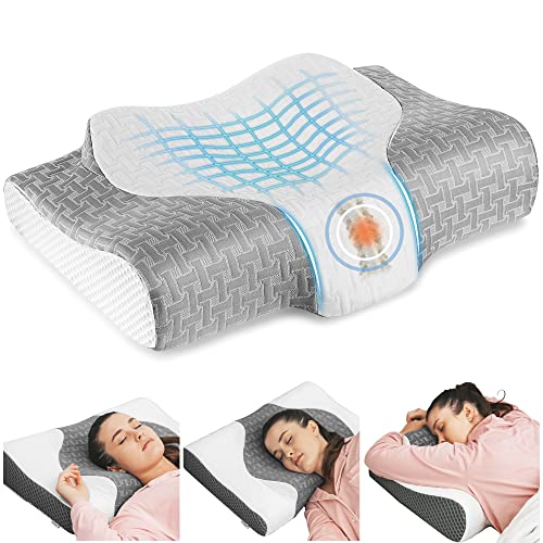 Elviros Orthopädisches Kissen, Memory Foam Kissen Zervikale Kopfkissen Einstellbar Ergonomisches Nackenhörnchen für Nacken-und Schulterschmerzen Nackenstützkissen, Einstellbar, 61 x 8,5/12,5 x 43cm von Elviros