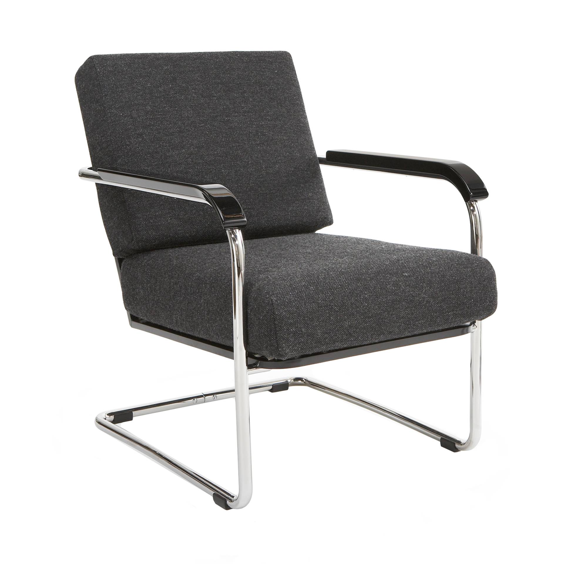 Embru - Moser Modell 1435 Sessel - anthrazit 180/Kvadrat Hallingdal 65/BxHxT 62x82x85cm/Gestell glanzverchromt/Armlehnen tiefschwarz hochglanzlackiert von Embru