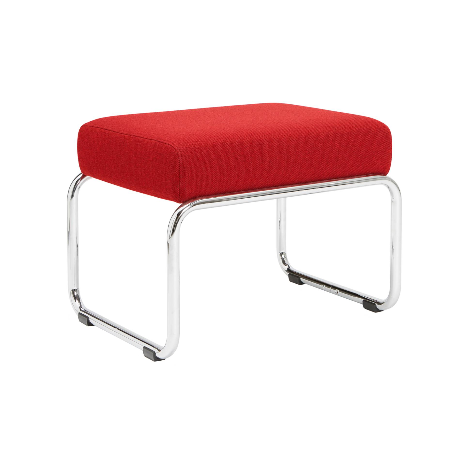 Embru - Moser Modell 1552 Hocker - rot 674/Kvadrat Hallingdal 65/LxBxH 58x45x42cm/Gestell verchromt/mit Schalengleiter PVC schwarz von Embru