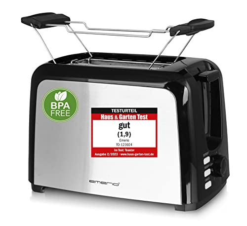 Emerio Toaster 2 extra Breiten Toastschlitzen Zentrierfunktion,herausnehmbare Krümelschublade,Abbruch/Auftauen/Wiedererwärmen,7 einstellbare Bräunungsstufen,Brötchenaufsatz,750W,TO-123924,Schwarz von Emerio