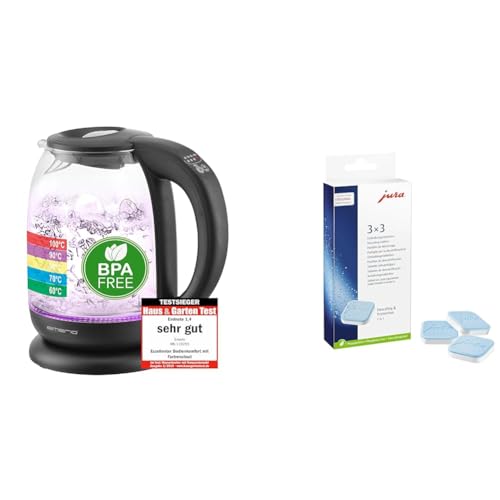 Emerio WK-119255 TESTSIEGER Haus & Garten Test 02/2019, Glas Wasserkocher & JURA original - Entkalkungstabletten für 3 Entkalkungsvorgänge - TÜV-zertifizierte Hygiene - 3er-Pack - 61848 von Emerio