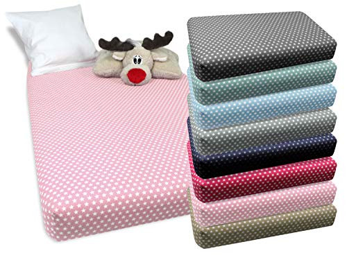 Baumwoll-Spannbetttuch für Kinder - kindgerechtes Design mit Sternen im Alloverdesign - erhältlich in 8 Farben kombiniert mit weißen Sternen & 3 verschiedenen Größen, 70 x 140-150 cm, rosa von Emily´s Check