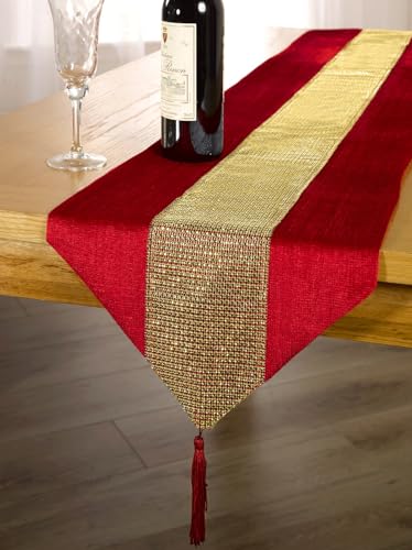 Emma Barclay ECLAT Tischläufer mit glitzernden Quasten, 33 x 183 cm, Rot und goldfarben von Emma Barclay