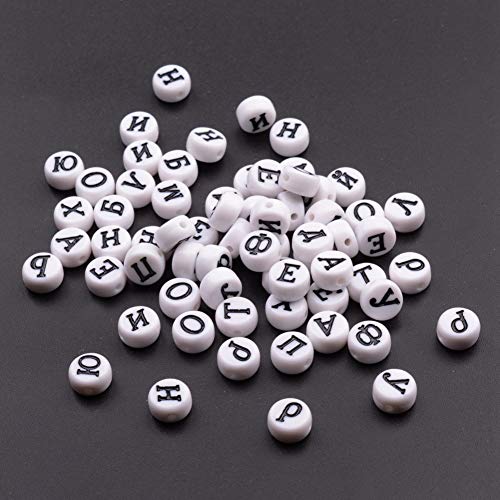 Emoshayoga Russische Buchstaben-Perlen, russische Buchstaben, Alphabet, Acrylperlen, 4 x 7 mm, DIY-Schmuckzubehör, 100 Stück von Emoshayoga