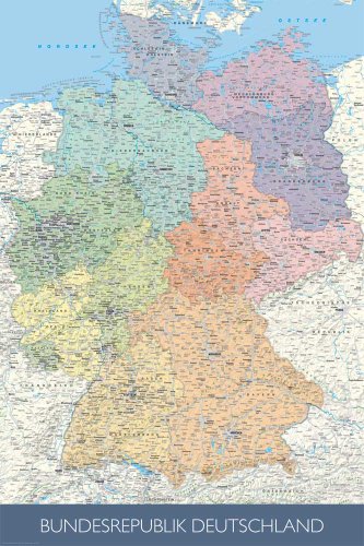 Landkarten - Politische Deutschlandkarte - Maßstab: 1/1 Mio. Plakat Poster Druck - Grösse cm von empireposter