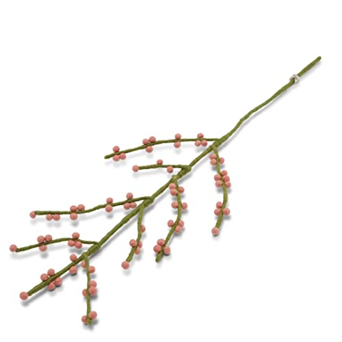 Gry & SIF Beeren-Zweig aus Filz, Flexibler Stiel, Deko-Zweig, Frucht-Eberesche, Handmade, Fairtrade | 1x Zweig mit rosa Beeren, 60cm von Én Gry & Sif