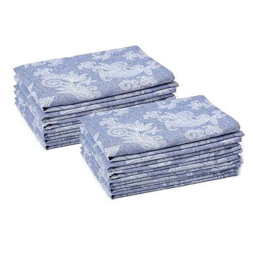 Encasa Esstisch Servietten Set von 12 I Größe 45x45 cm I Blumen Blau Jacquard -Stil Druck Auf Hausgemischte Baumwolle I Schnelle Farben, Maschinenwaschbar von Encasa