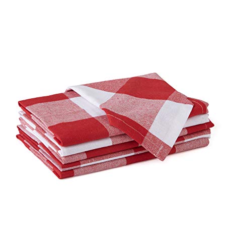 Encasa Homes Dining Cloth Napkins 6 pcs Set of Large 43 x 43 cm (17 x 17 inch) - Buffalo Red Checks - Farmhouse Table Decor, Cotton Machine Washable for Home Parties, Restaurants & Hotels von Encasa