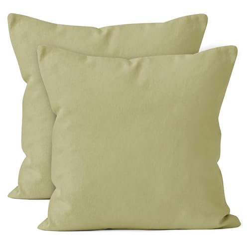 Encasa Baumwoll-Kissenbezüge, 2er-Set I 16x16 in (40x40 cm) - Sage Green I kein Einsatz I einfach Kissenbezüge I Maschinenwaschbar | Nur Innen benutzen von Encasa