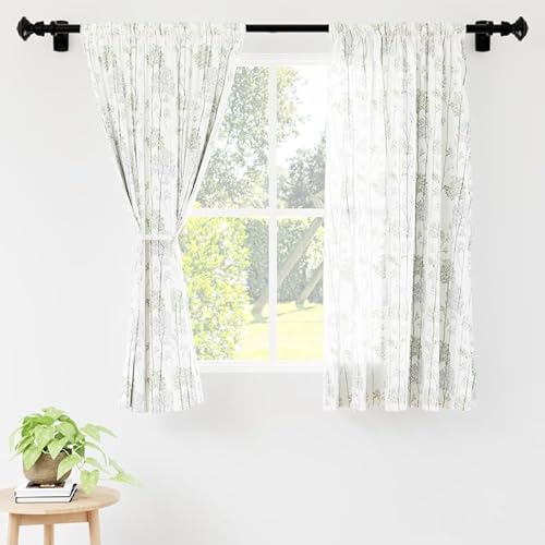 Encasa Homes Polyester halbtransparent Gedruckt Window Vorhänge mit Krawattenrücken 142 x 137 cm (4.5 ft), Green Branches - 2 Packung - Nicht schrumpfen & maschinenwaschbar von Encasa