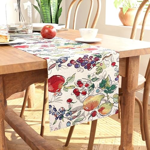 Encasa Boho Jacquard Tischläufer – Frucht Design | Vintage-Stil | Größe 32x150 cm | Gewebter böhmischer Wandteppich für 4 Seater Essen – maschinenwaschbar von Encasa