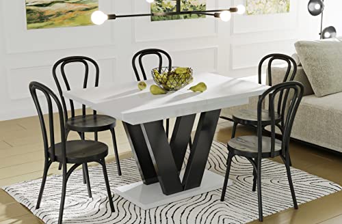 Endo-Moebel Esstisch Lara 130 cm auf 210 cm erweiterbar Säulen-Tisch Küchentisch Synchronauszug (Weiß Hochglanz) von Endo-Moebel