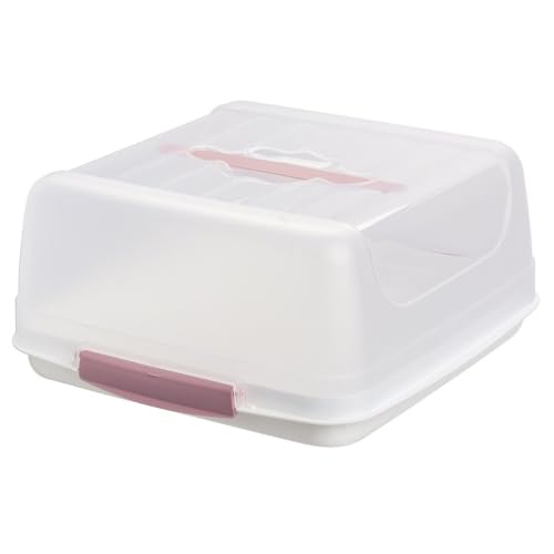 Engelland Recht-Eckige Kuchen-Transportbox mit Griff, Deckel und 2-fach Klick-Verschluss, Farbe: Rosa/Transparent, L 27,5 cm x B 26,5 x H 12,5 cm, BPA-frei, Torten-haube, quadratisch von Engelland