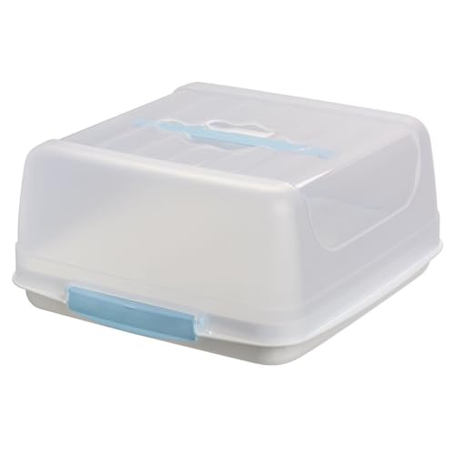 Engelland Recht-Eckige Kuchen-Transportbox mit Griff, Deckel und 2-fach Klick-Verschluss, Farbe: Hellblau/Transparent, L 27,5 cm x B 26,5 x H 12,5 cm, BPA-frei, Torten-haube, quadratisch von Engelland