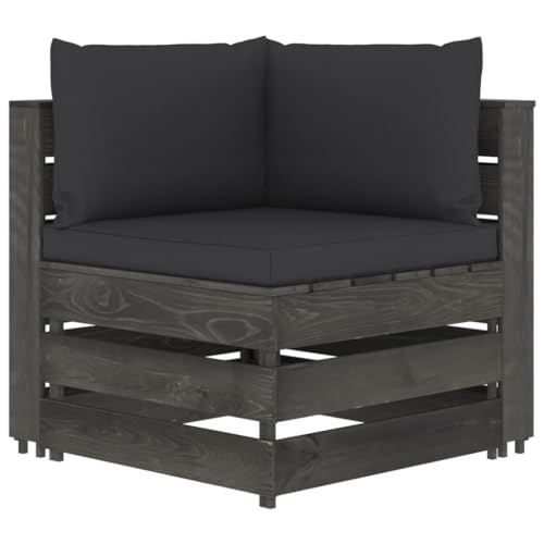 [Enshey 6 Stk.Garten-Lounge-Set mit Kissen – stilvolle Outdoor-Möbel – grau imprägniertes Holz – Sitzgelegenheiten mit Kissen – moderne Gartenstühle aus Holz]-Schwarz von Enshey