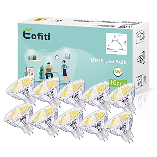 Eofiti GU5.3 MR16 LED Kaltweiss 10er MR16 Led 12V GU5.3 6000K 6W Ersatz für 50W 35W Halogen Lampe AC DC12V Kein Stroboskopeffekt GX5.3 Hohe CRI 83 Ra 540lm Hell Leuchtmittel 120°Abstrahwinkel Spot von Eofiti