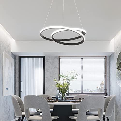 Eoodis Moderne Pendelleuchte Esstisch Dimmbare LED Pendelleuchte mit Fernbedienung 2 Ringe Hängeleuchte Pendelleuchte für Wohnzimmer, Küche, Esszimmer von Eoodis