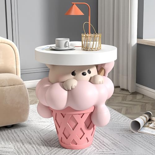EpuzeR Eiscreme-Bär Couchtisch Beistelltisch mit Tablett, Stylischer Sofatisch, Nachttisch Coffee Table for Schlafzimmer, Wohnzimmer, 40 * 50cm (Color : Pink) von EpuzeR