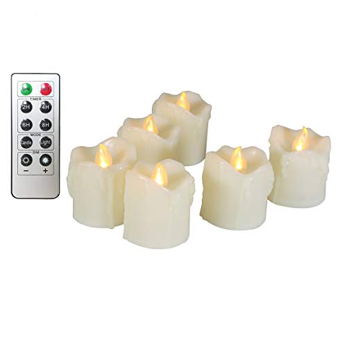 Erosway Flammenlose Kerzen, realistisch Flackernde LED Teelichter elektrische Kerzen, 300 Stunden nonstop Leuchten mit Fernbedienung und 2/4/6/8 Stunden-Timer. Elfenbeinfarbe. 6 Stück/Paket von Erosway