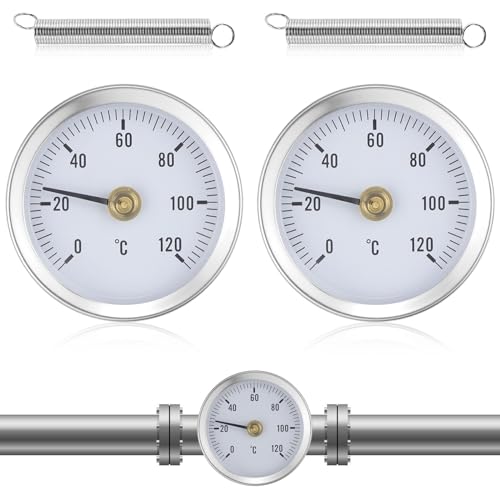 Anlegethermometer Heizungsrohr 2 Stück Mit Aufsteckfeder 63 mm Heißes Wasser Rohr Thermometer Zeigerthermometer Für Rohre 0-120℃ für Heizkörperrohrtemperatur, Heim & Industrie von Erzekrim