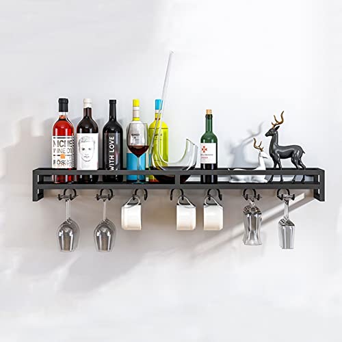 EsEntL Wandmontierte Weinregale mit Glashalter, Glasregal aus Metall, hängende Weinflaschenregale und Weinglashalter, Schwarz (Größe: 80 x 20 x 8,5 cm) von EsEntL