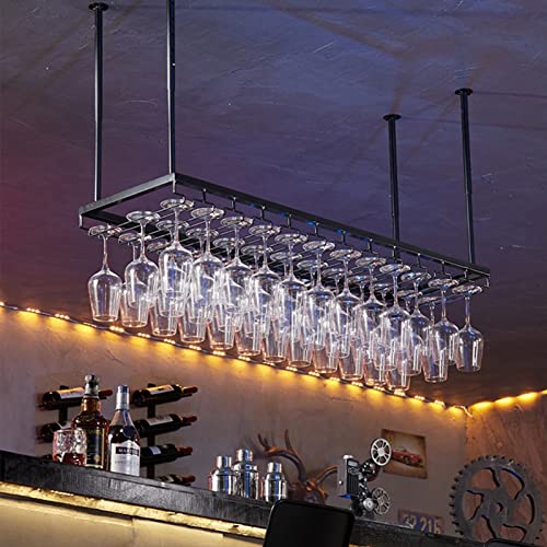 Schwarzer Weinhalter aus Eisen, zum Aufhängen an der Decke, Weinglasregal, Restaurant-Lagerregal, Heimdekoration, Stielglas-Regal, verstellbare Höhe und Breite (Größe: 80 x 35 cm) von EsEntL