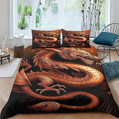 EsaSam Bettwäsche-Set Bettbezug Drachen 3D, Mikrofaser-Bettwäsche Superweicher, Atmungsaktiver Bettbezug. (Double（200x200cm）) von EsaSam