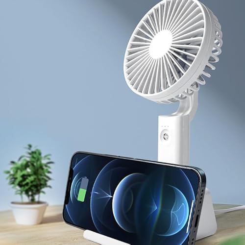 Esenlong Tragbarer Handventilator, 1200 mAh, klein, oszillierend, mit kabelloser Ladestation für Qi-fähiges Telefon von Esenlong