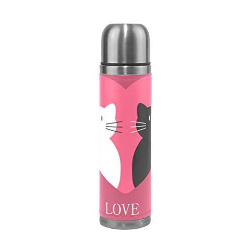 Eslifey Love Herz-Thermosflasche mit Katzenmotiv, auslaufsicher, Edelstahl, 500 ml von Eslifey
