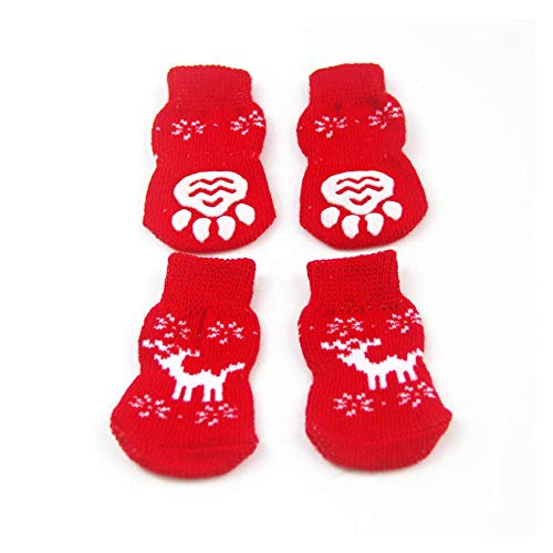 Esoes 2 Paar Weihnachts-Socken für Haustiere, Katzen, Rutschfest, elastisch, gestrickt, Baumwolle, Bodengriff-Socken mit Schneeflocken-/Elchmuster von Esoes