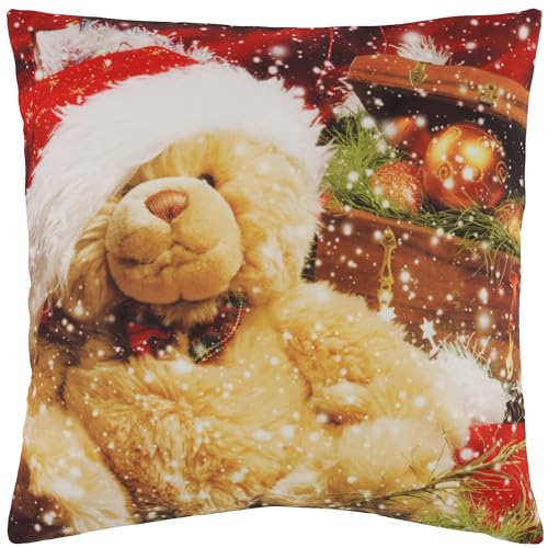 Espamira Kissenbezug Weihnachten 40x40 Teddy Kissenhülle Dekokissen Weich Stoff Bedruckt Kissen Eckig Reißverschluss 100% Polyester von Espamira