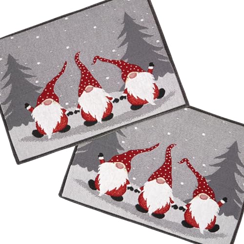 Espamira Platzdeckchen Set Weihnachten Gobelin Wichtel 2er Set Deckchen Tischläufer Tischdecke Platzset Tischset 2 teilig Tischdekoration Gewebt Eckig (Wichtel Trio Grau) von Espamira