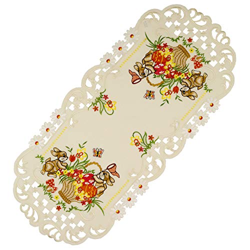 Espamira Tischdecke Ostern Creme Mitteldecke Decke Osterdecke Pflegeleicht Polyester (Tischläufer 40 x 90 cm) von Espamira