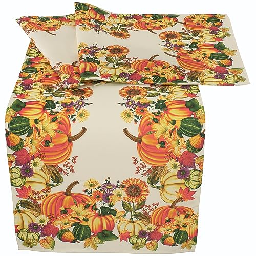 Espamira Tischläufer Herbst 40x160 Rechteckig Blätter Kürbis Decke Halloween Stoff Eckig Bedruckt Mitteldecke Läufer Kürbisfest 100% Polyester Pflegeleicht von Espamira