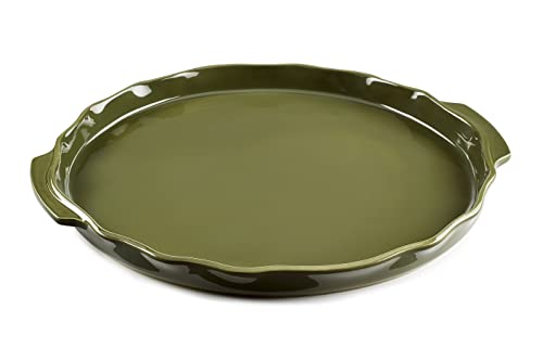 ESPRIT DE CUISINE - Auflaufform rund aus Keramik – ergonomische Griffe – Emaille kratzfest – leicht zu reinigen – hergestellt in Frankreich – 1,8 l – 38,6 x 36 x 3 cm außen – Grün Khaki von Esprit de Cuisine