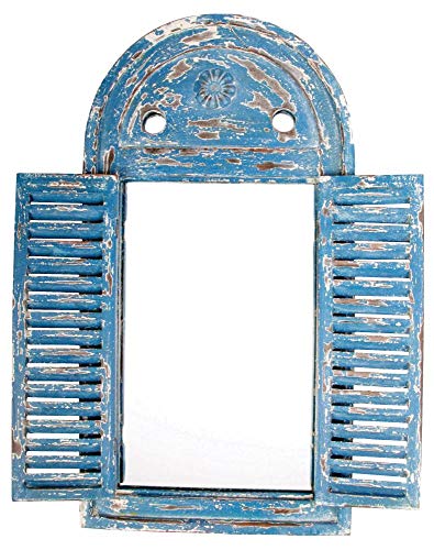 Esschert Design Wandspiegel, Garderobenspiegel im Louvre Stil, verwittertes blau mit Fensterläden, ca. 39 cm x 55 cm von Esschert Design