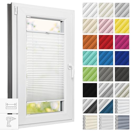 Estika® Plissee mit Bohren 100 cm x 120 cm - Weiß - Rollos für Fenster, Jalousien Fenster für innen, Raffrollo, Fenster plissee von Estika