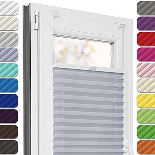 Estika® Plissee ohne Bohren, Premium Klemmfix - 80cm Breite x 200cm Höhe - Grau-violett - Metal pliseehalter ohne Bohren, Modern sichtschutz für Fenster, Jalousien Fenster ohne Bohren von Estika