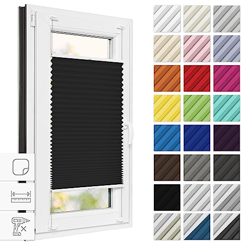 Estika® Plissee zum kleben 105 cm x 150 cm - Schwarz - Plissee ohne Bohren, Plissee kleben, Rollos für Fenster ohne Bohren, Jalousien Fenster für innen, Raffrollo, Fenster plissee von Estika